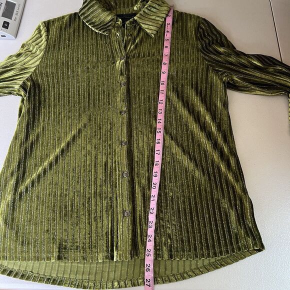 House Of Harlow 1960 Top Size Medium Green Metallic Velvet Button Up Retro Boho - Picture 4 of 10